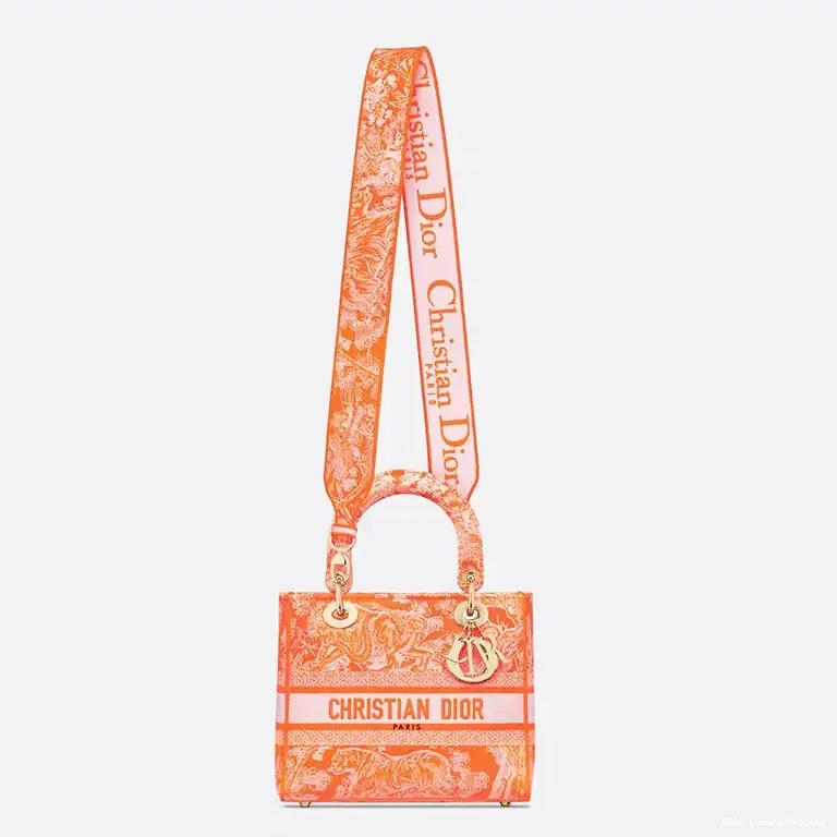 Cheap Toile de Jouy Motif Canvas Bag Medium Orange D-lite Lady 0513 Luxury